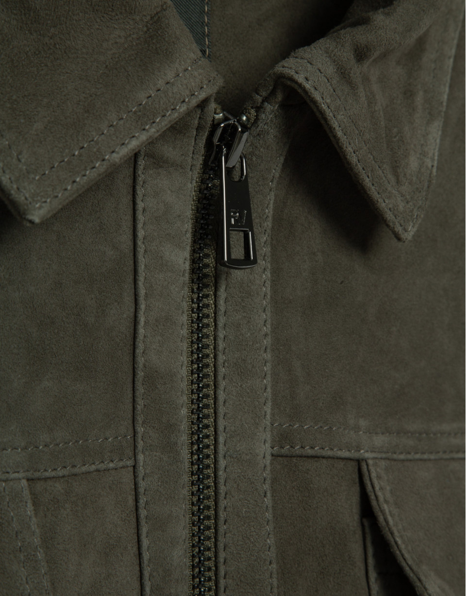Khaki suede jacket with chest pockets - Man | Roberto Verino