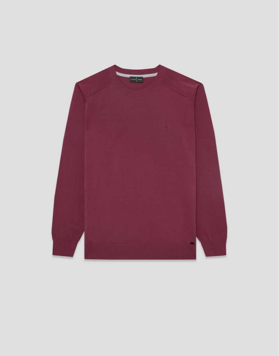 Plain high twist plum cotton jumper - Man | Roberto Verino
