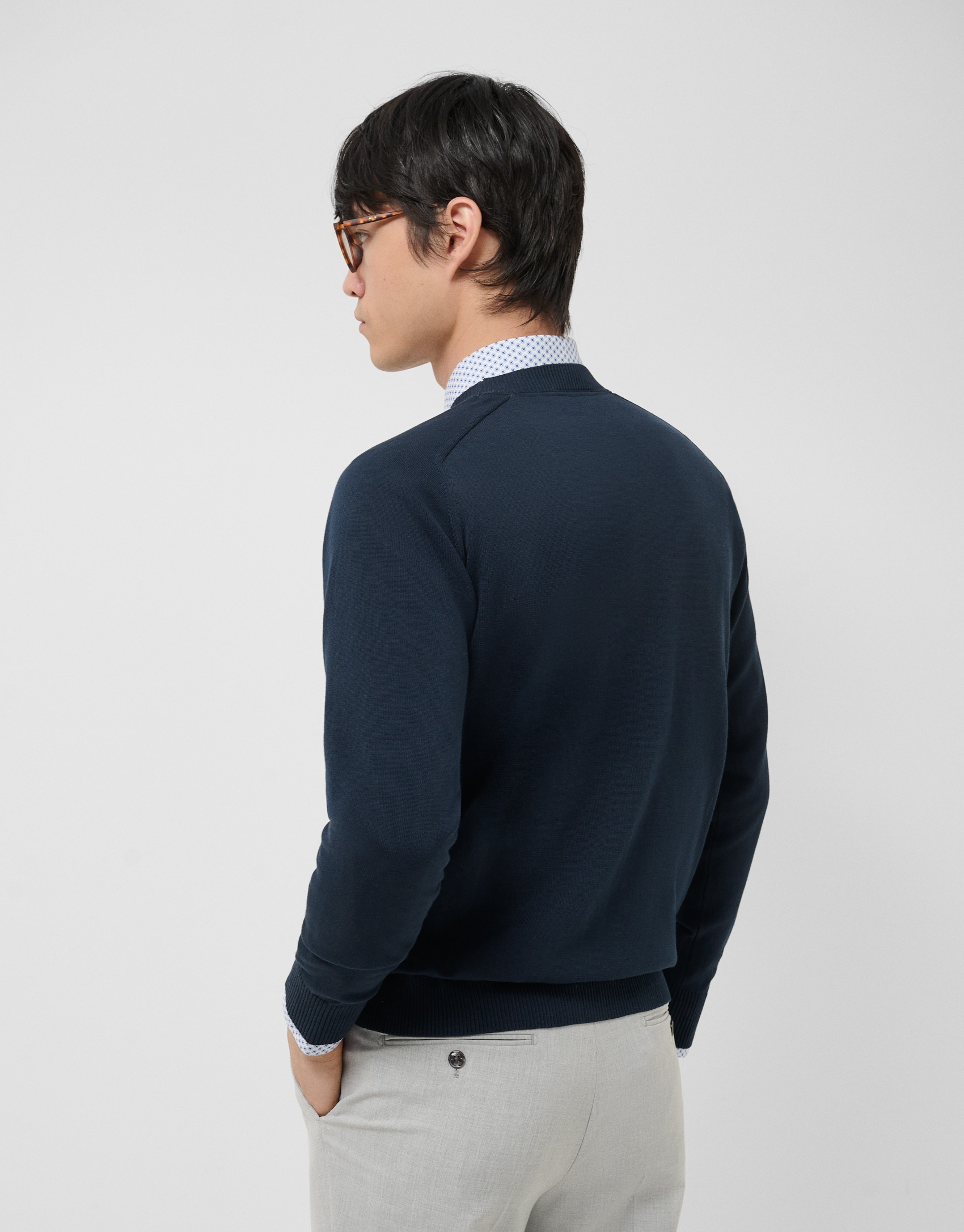 High twist navy blue plain cotton jumper - Man | Roberto Verino