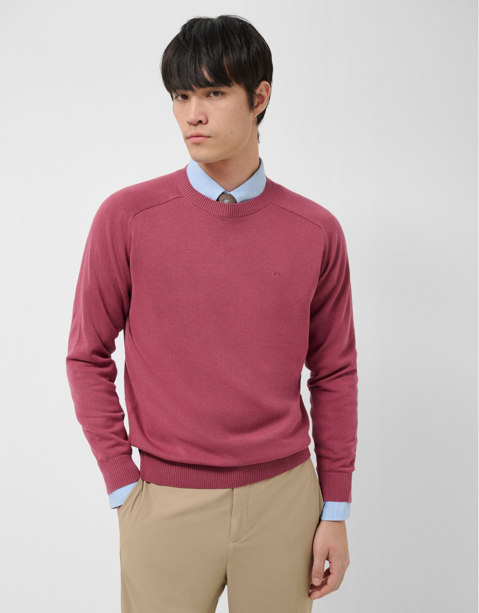 Plain high twist plum cotton jumper - Man | Roberto Verino