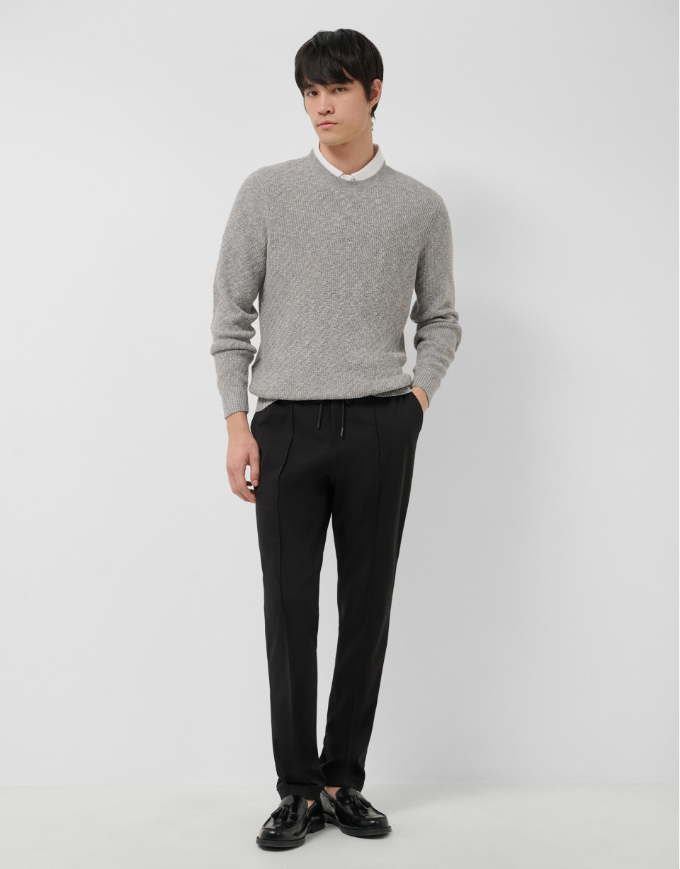Grey melange cotton/linen structured jumper | Roberto Verino