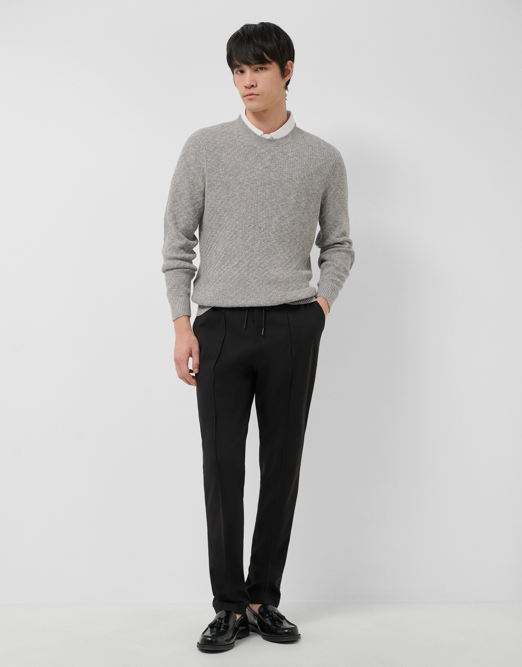 Grey melange cotton/linen structured jumper | Roberto Verino