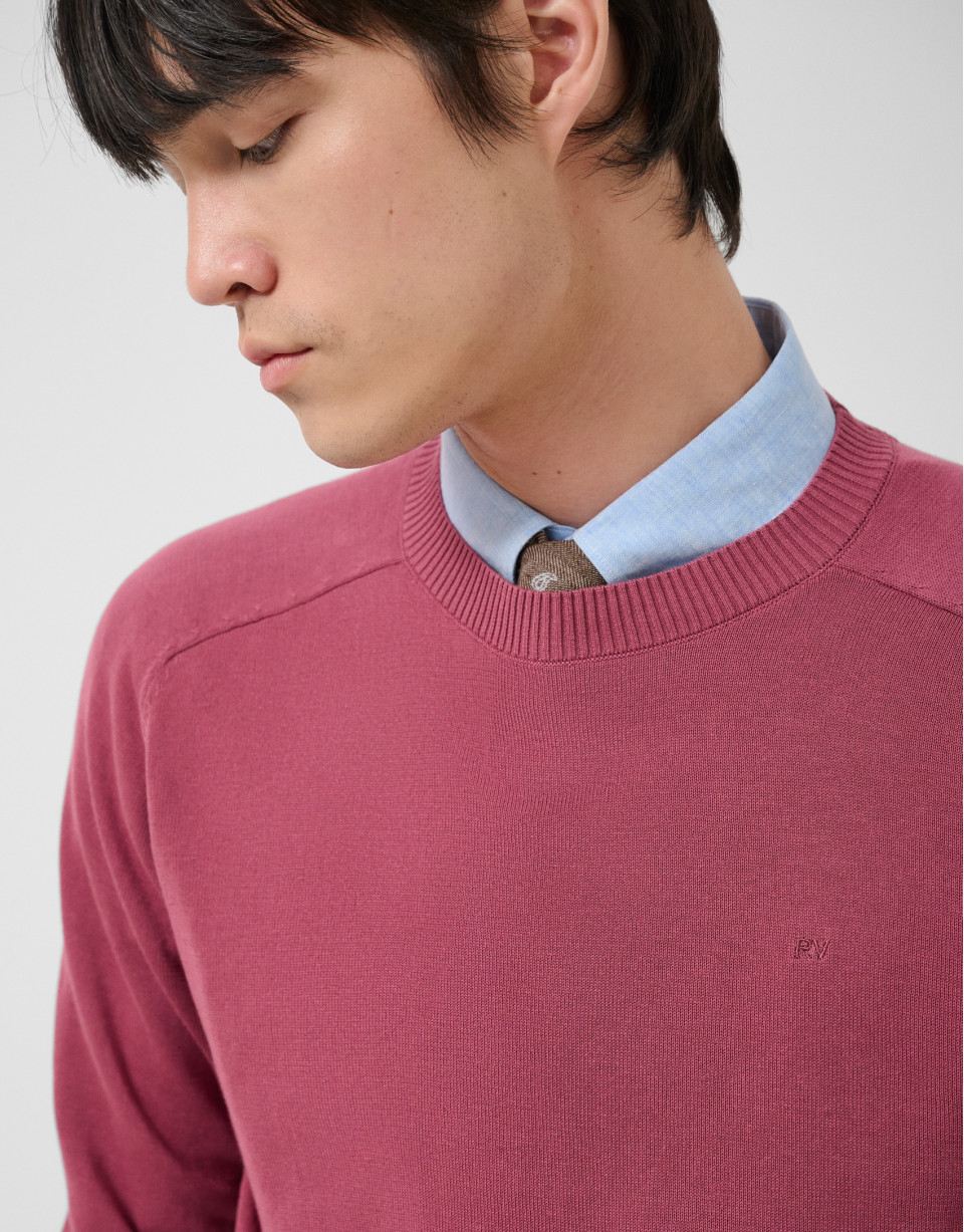 Plain high twist plum cotton jumper - Man | Roberto Verino