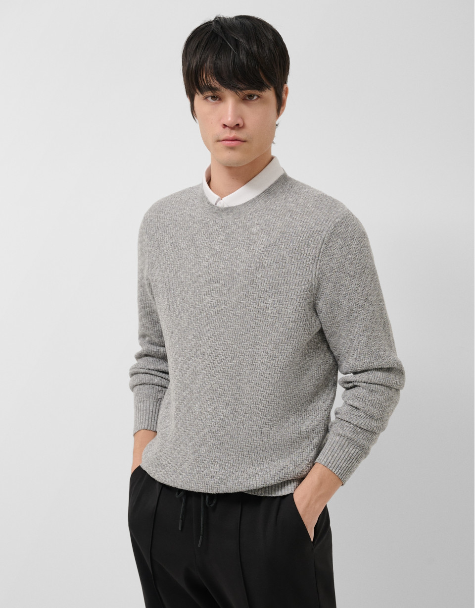Grey melange cotton/linen structured jumper | Roberto Verino
