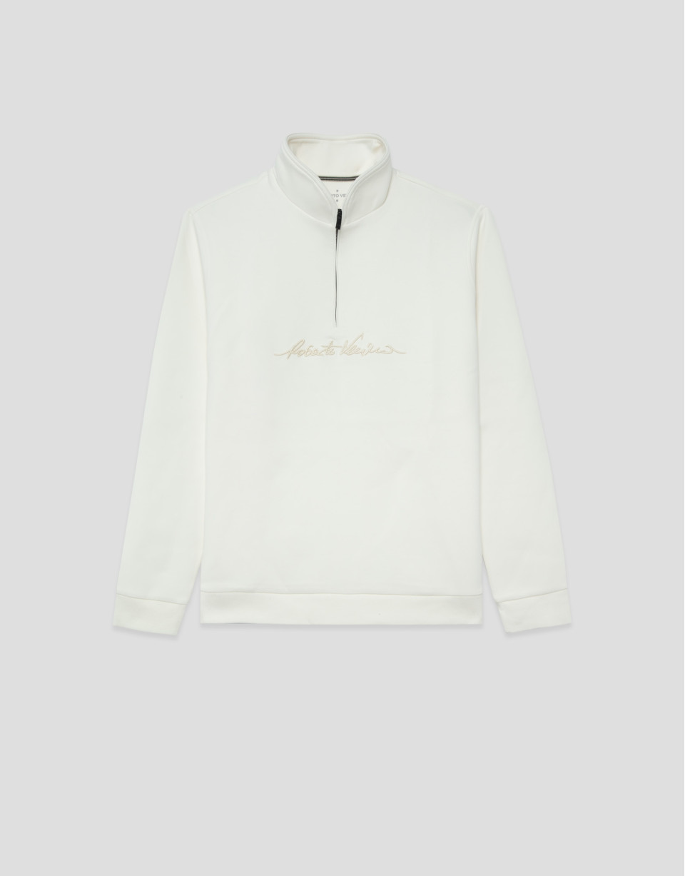 Off-white half-zip sweatshirt with chest logo | Roberto Verino