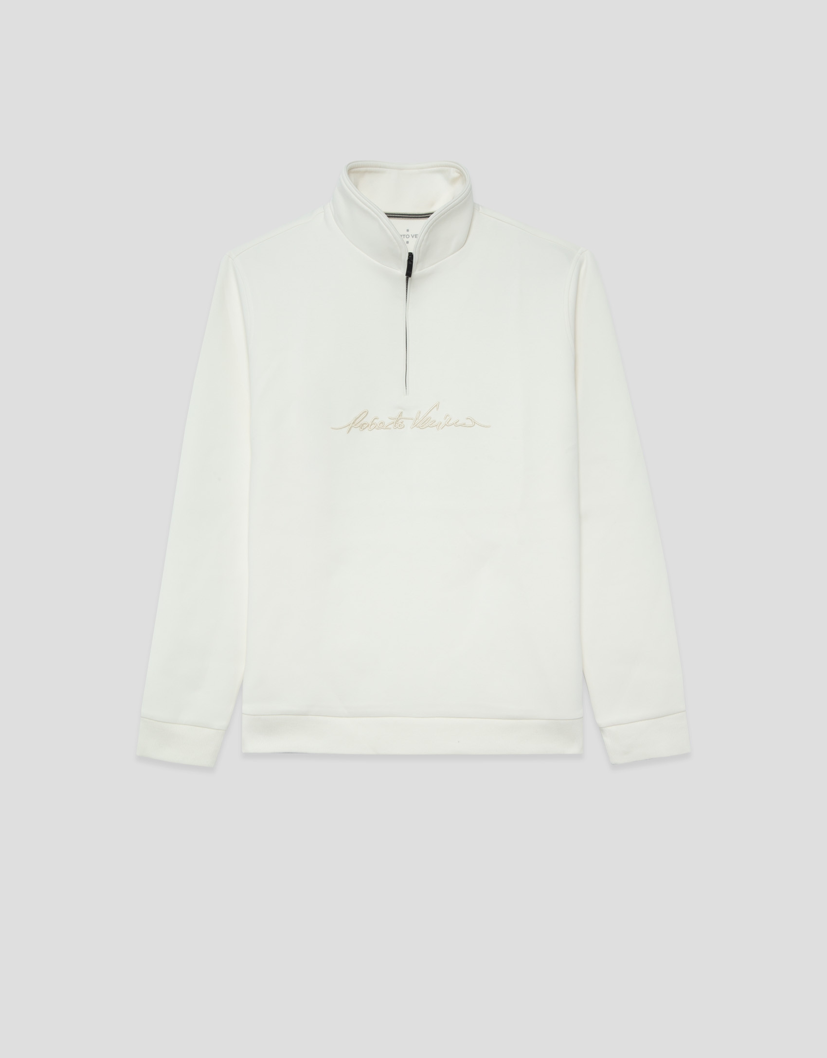 Sudadera media cremallera blanco roto logo pecho | Roberto Verino