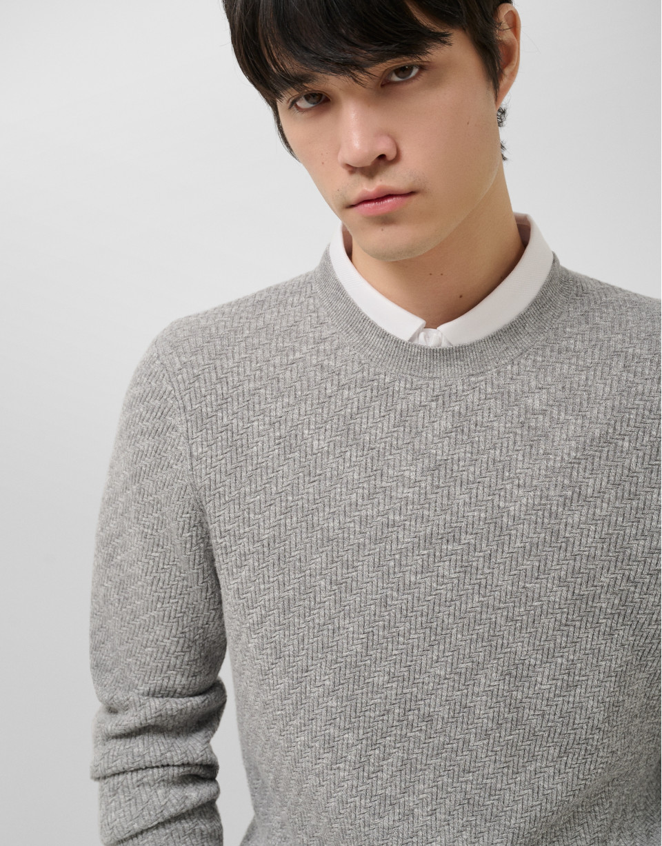 Grey melange cotton/linen structured jumper | Roberto Verino
