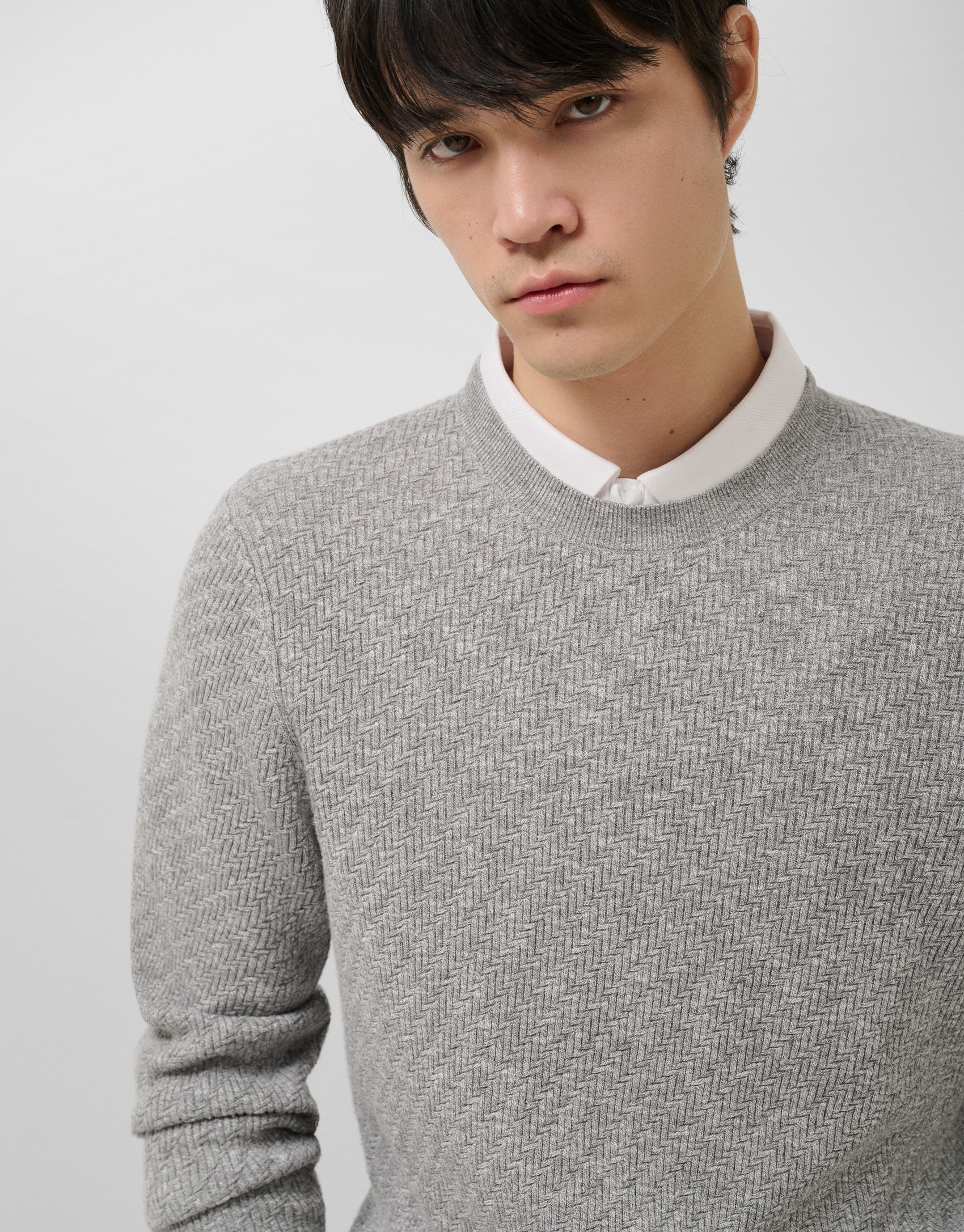 Grey melange cotton/linen structured jumper | Roberto Verino
