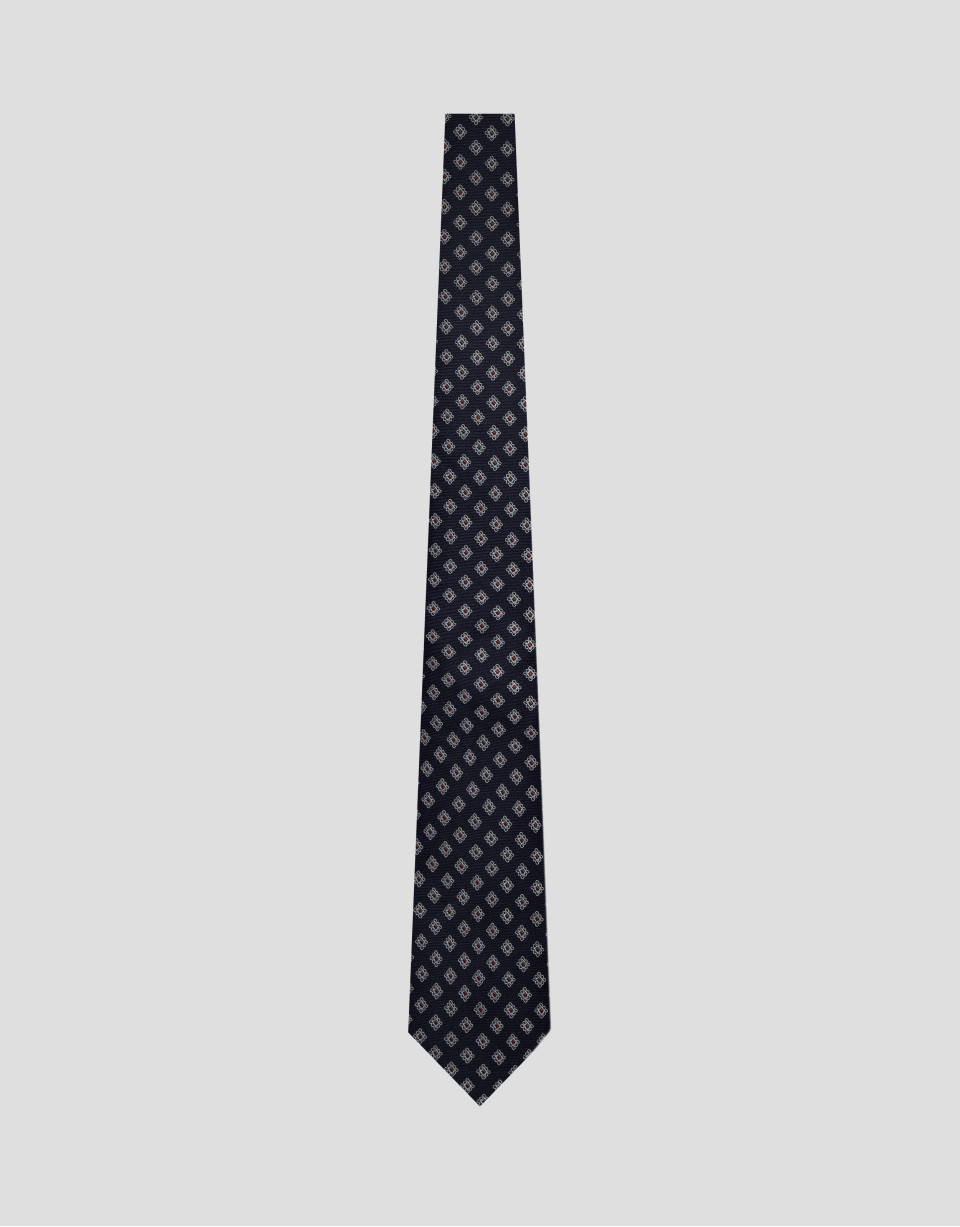 Navy blue and red geometric jacquard silk tie | Roberto Verino