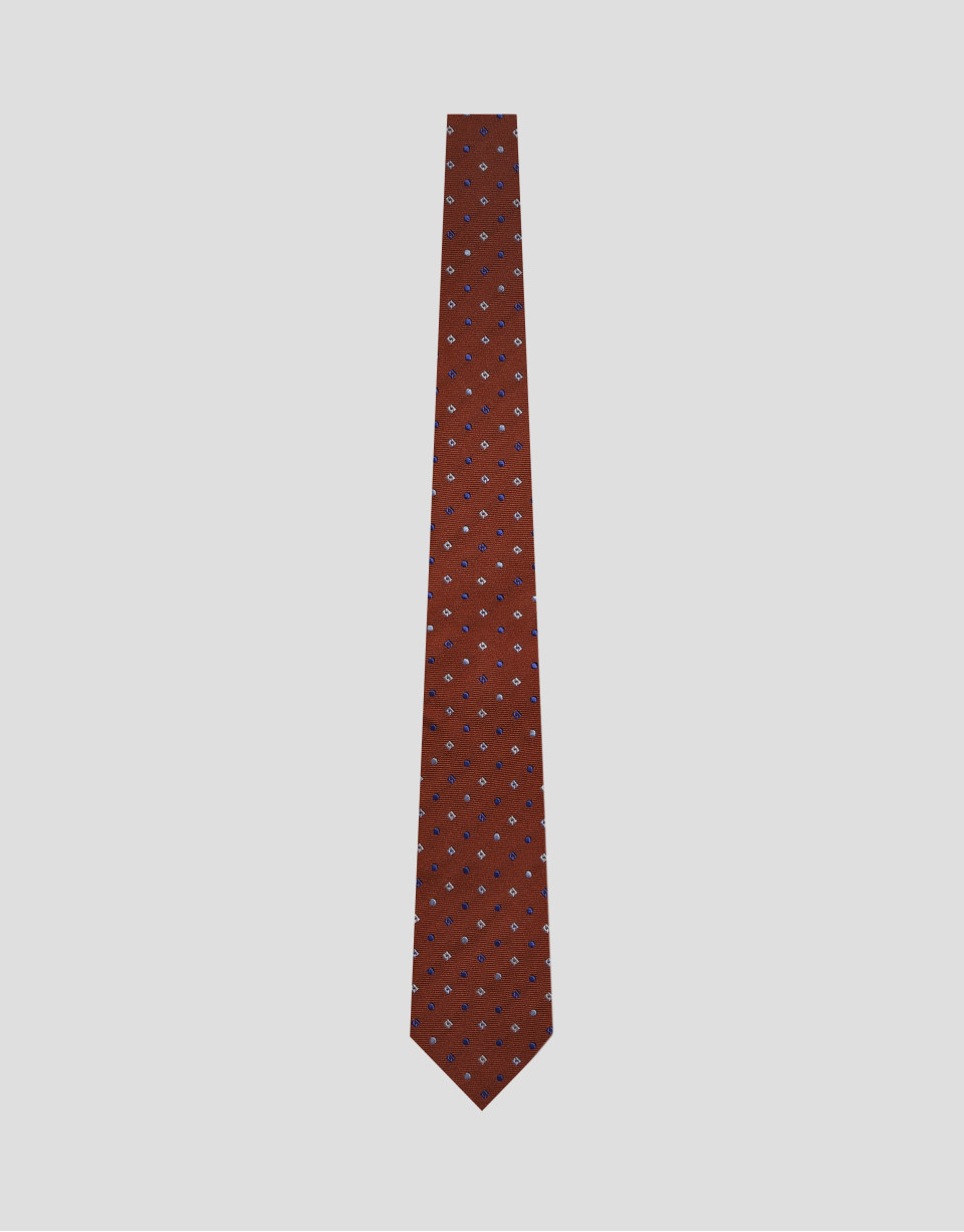 Red silk tie with geometric jacquard pattern ... | Roberto Verino