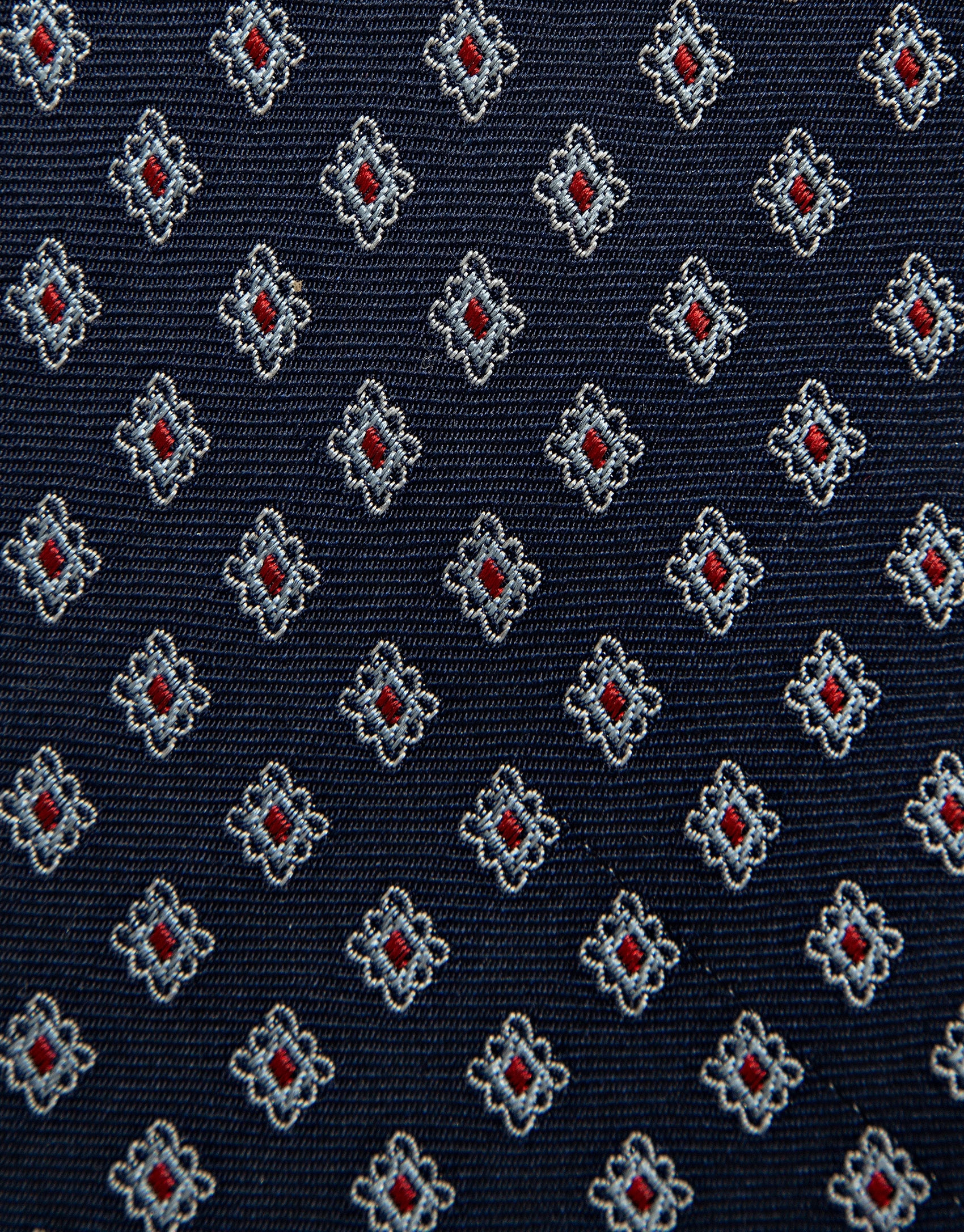 Navy blue and red geometric jacquard silk tie | Roberto Verino