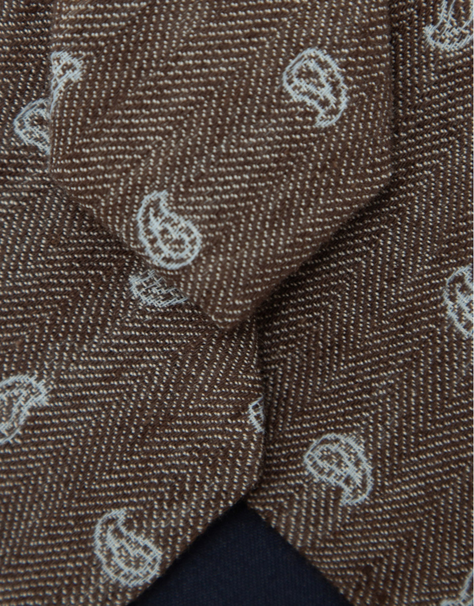 Herringbone silk/linen tie with brown ... | Roberto Verino