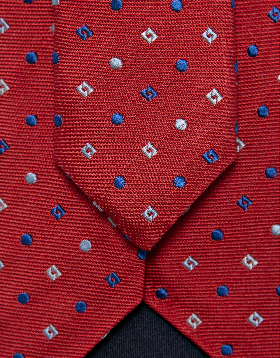 Red silk tie with geometric jacquard pattern ... | Roberto Verino