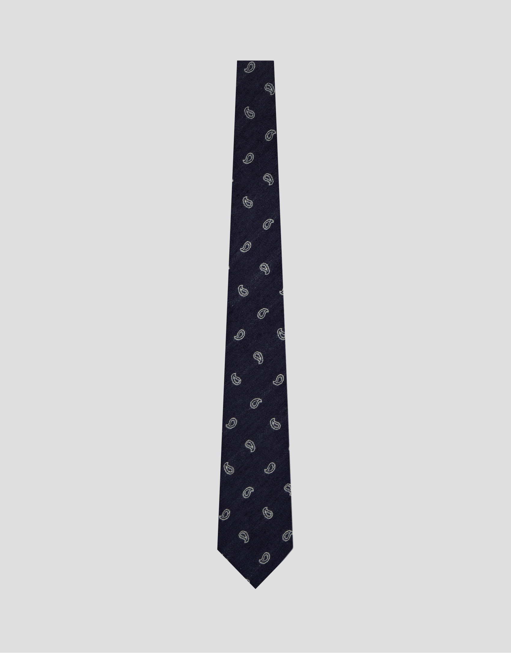 Herringbone silk/linen tie with blue paisley ... | Roberto Verino