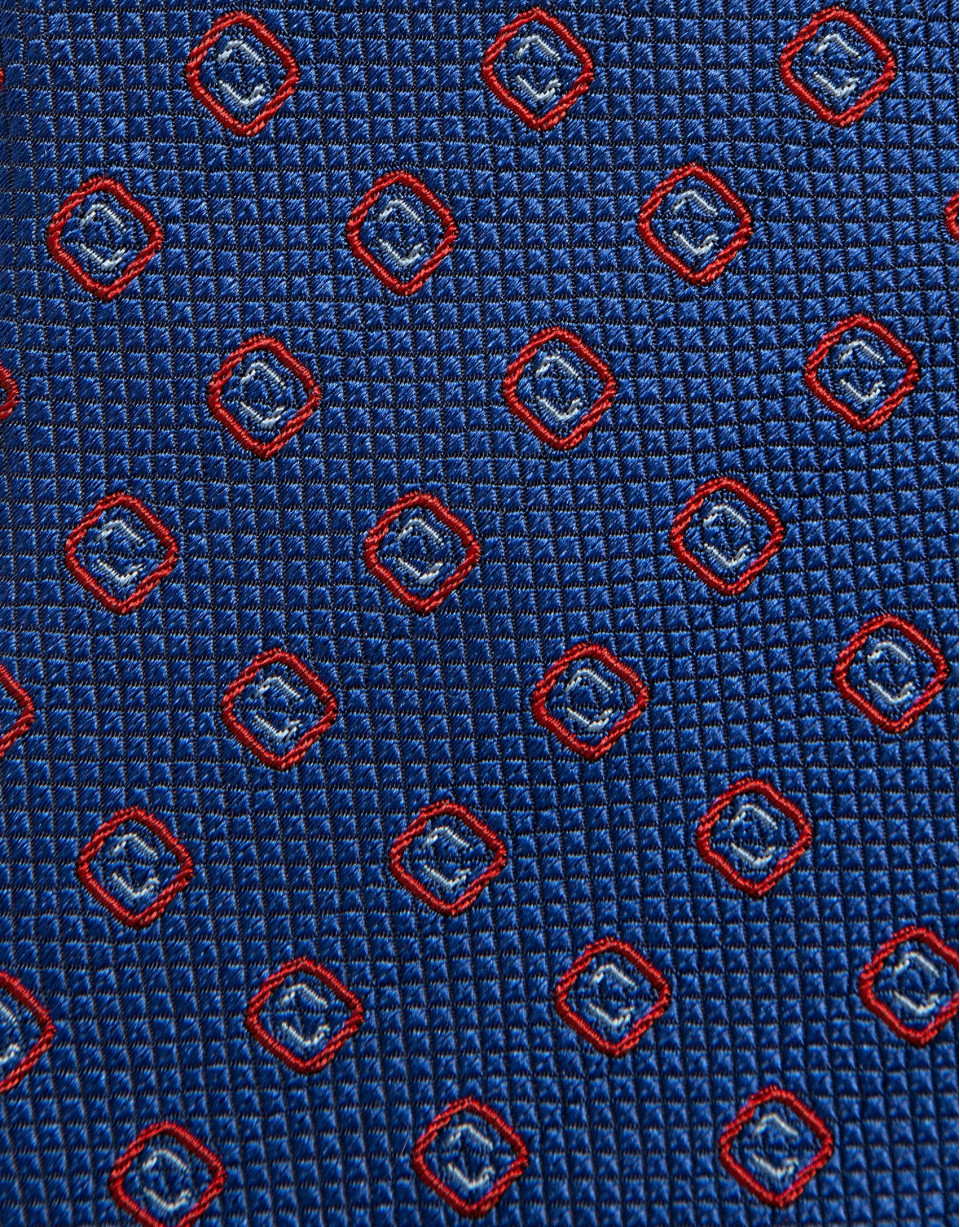 Blue silk tie with red and light blue ... | Roberto Verino