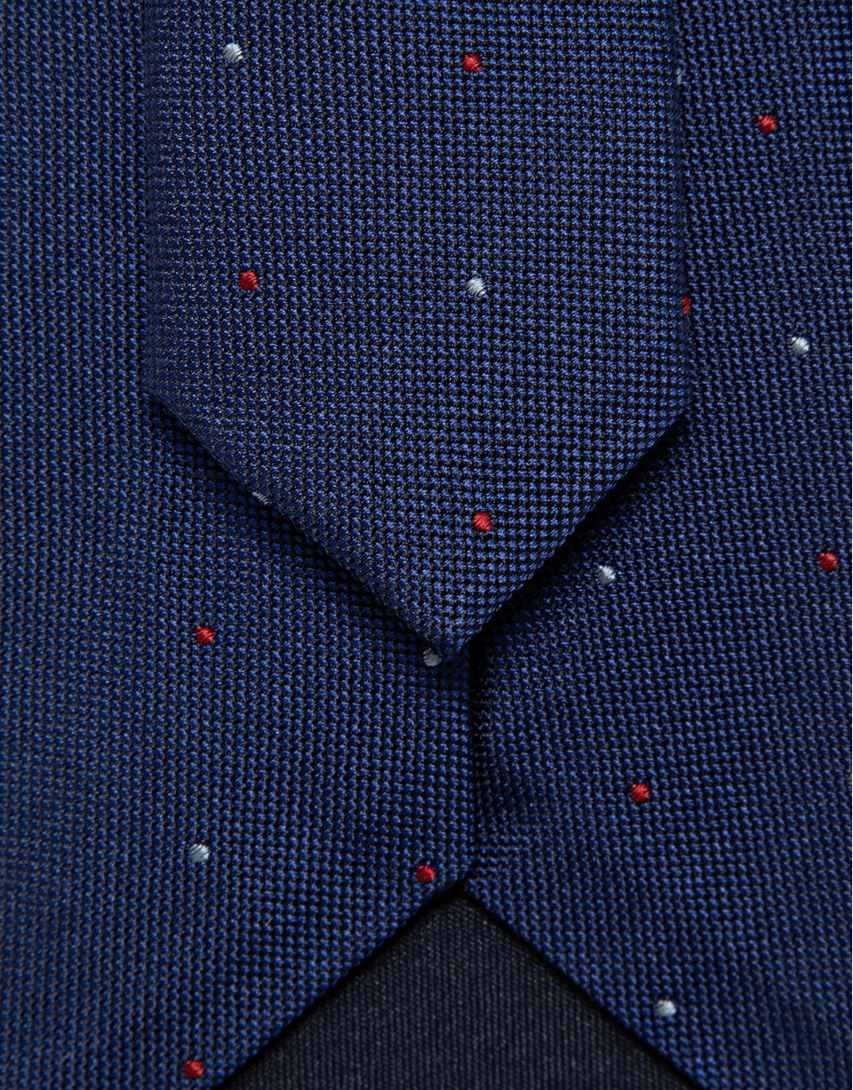 Blue silk tie with light blue and red jacquard | Roberto Verino