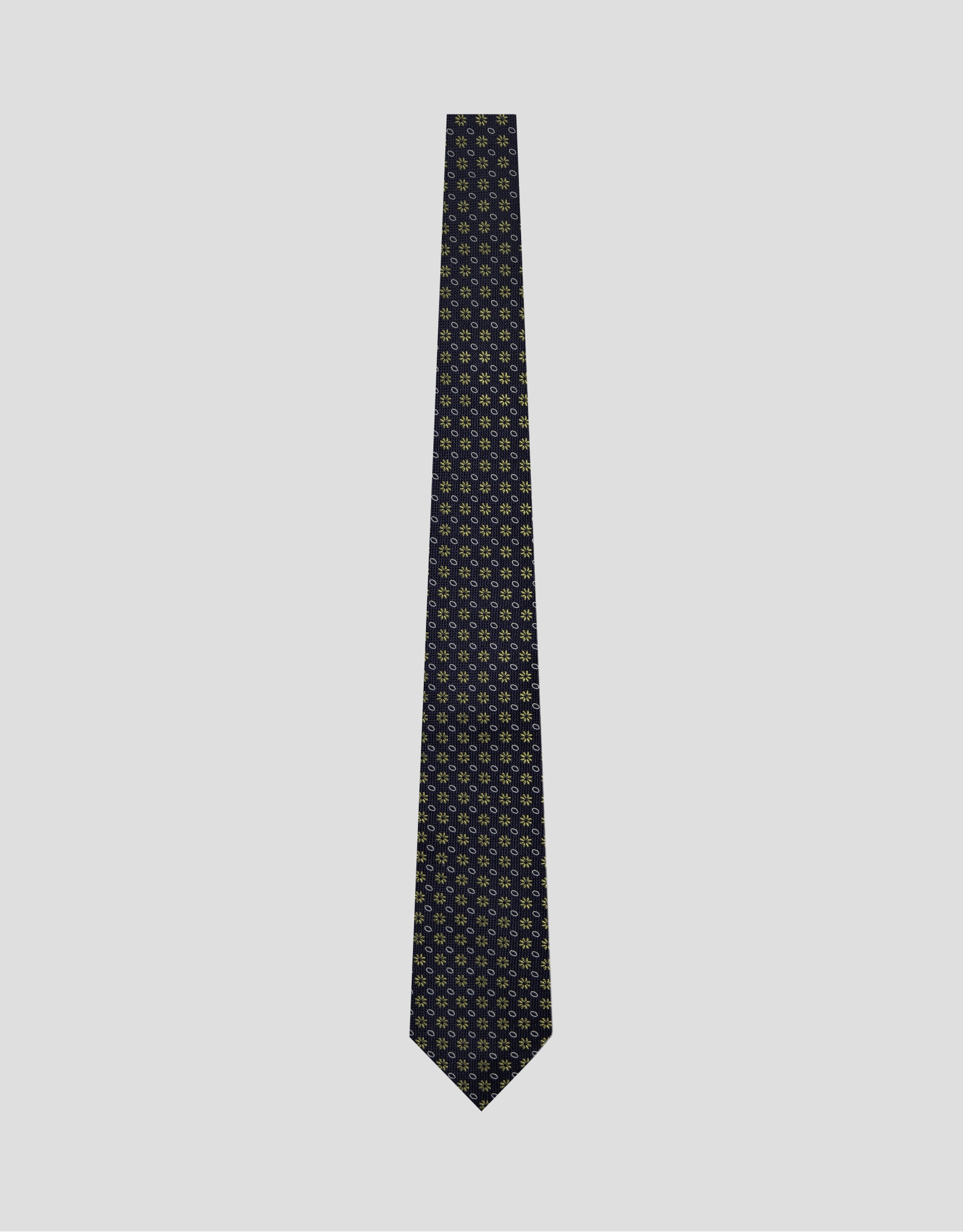 Navy silk tie with yellow floral jacquard - Man | Roberto Verino
