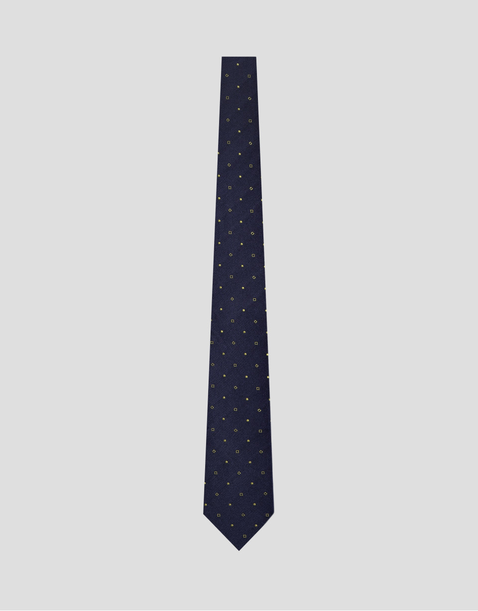 Blue silk tie with yellow geometric jacquard | Roberto Verino