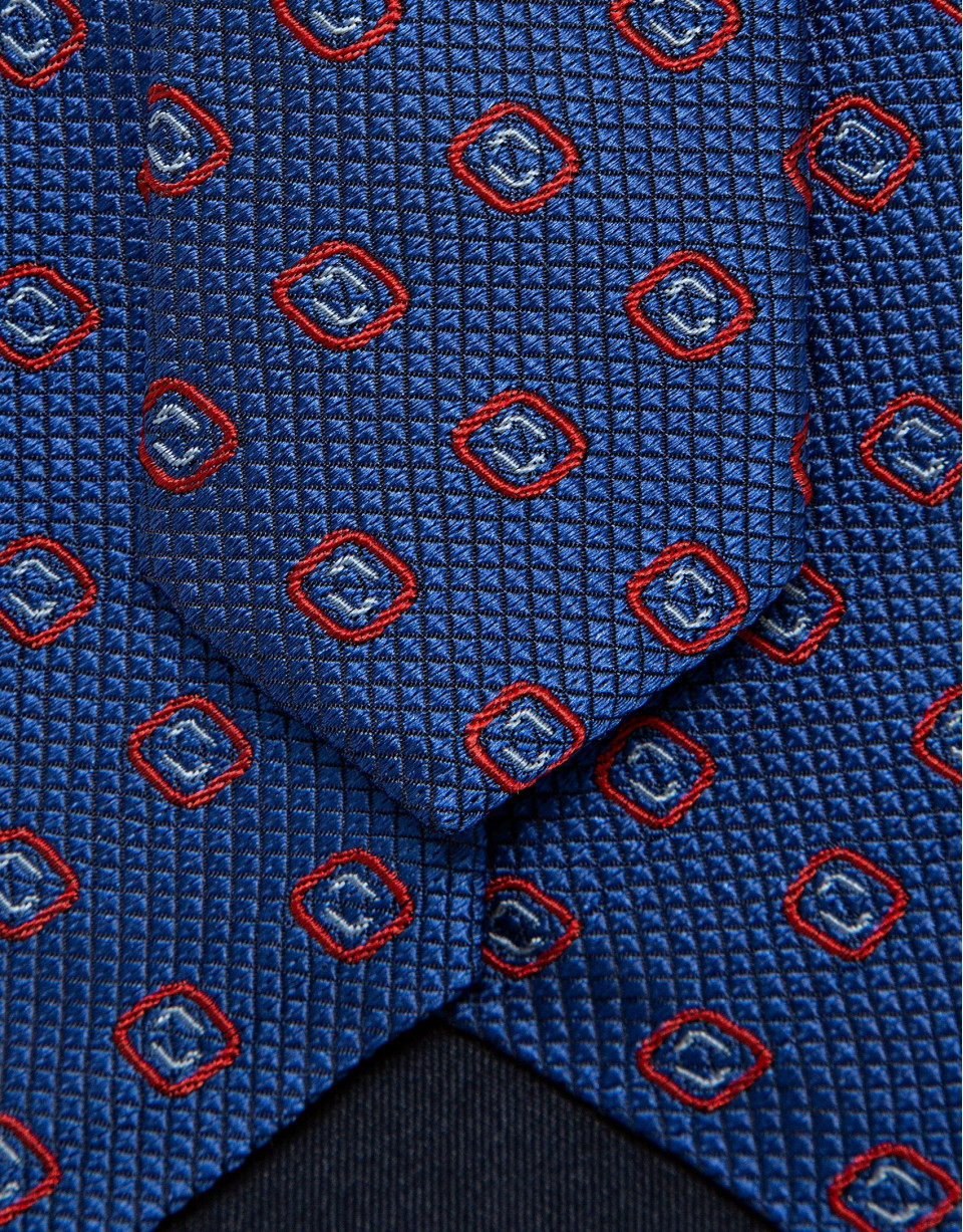 Blue silk tie with red and light blue ... | Roberto Verino