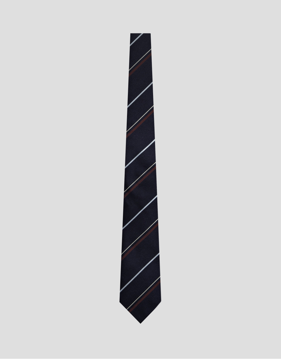 Navy silk tie with white and red stripes - Man | Roberto Verino