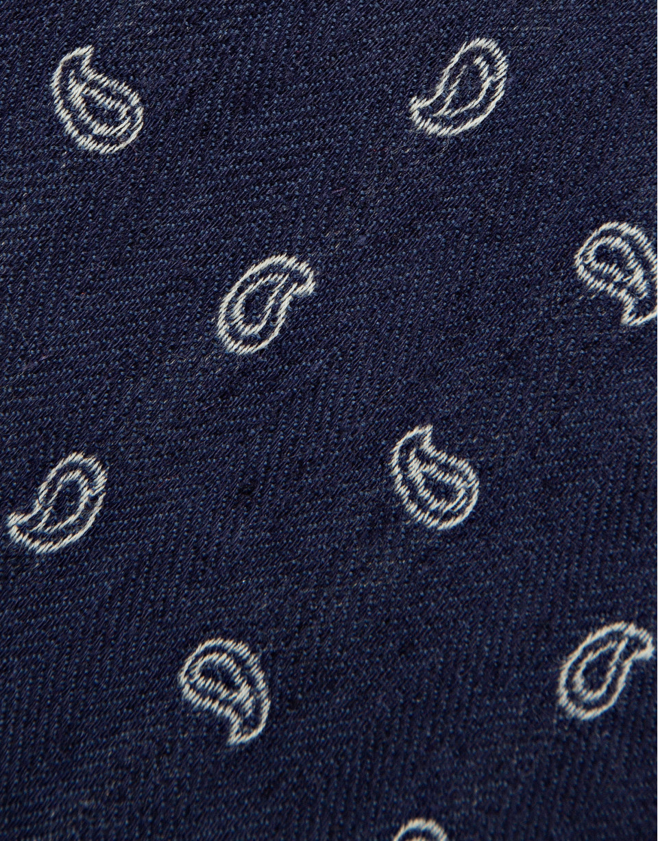 Herringbone silk/linen tie with blue paisley ... | Roberto Verino
