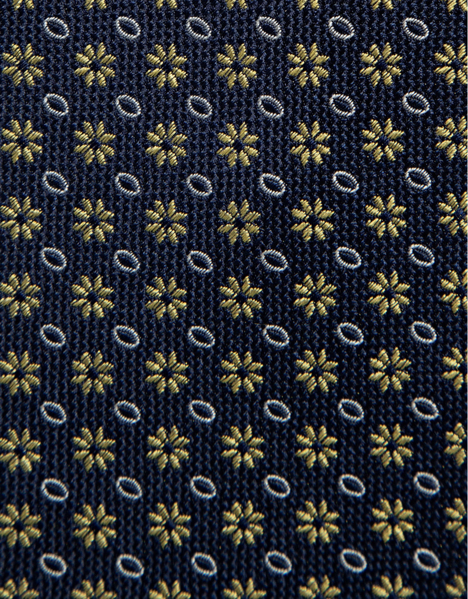 Navy silk tie with yellow floral jacquard - Man | Roberto Verino