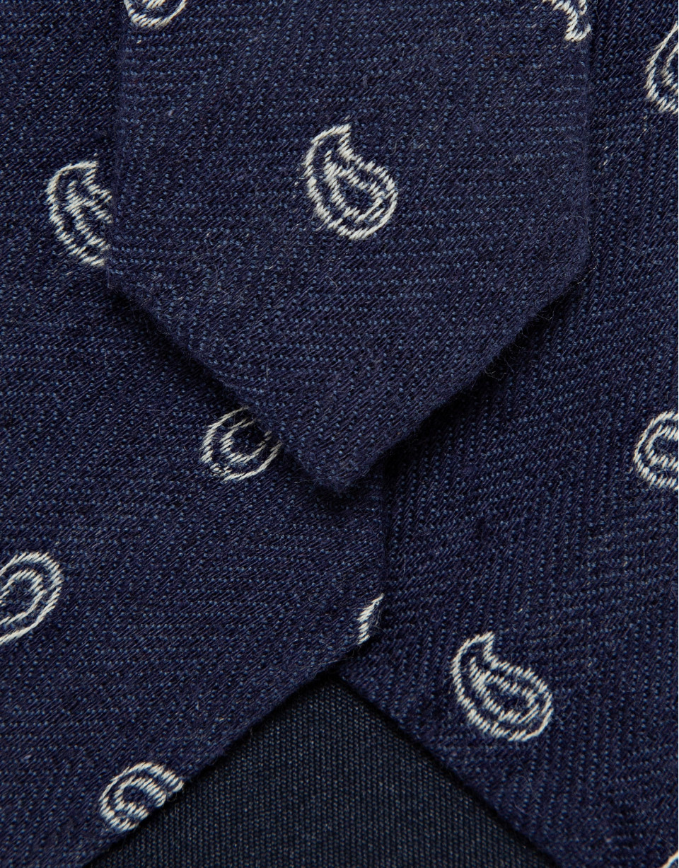 Herringbone silk/linen tie with blue paisley ... | Roberto Verino