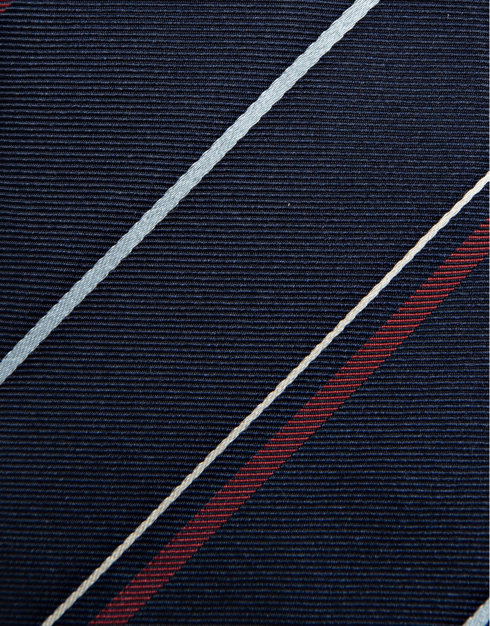 Navy silk tie with white and red stripes - Man | Roberto Verino