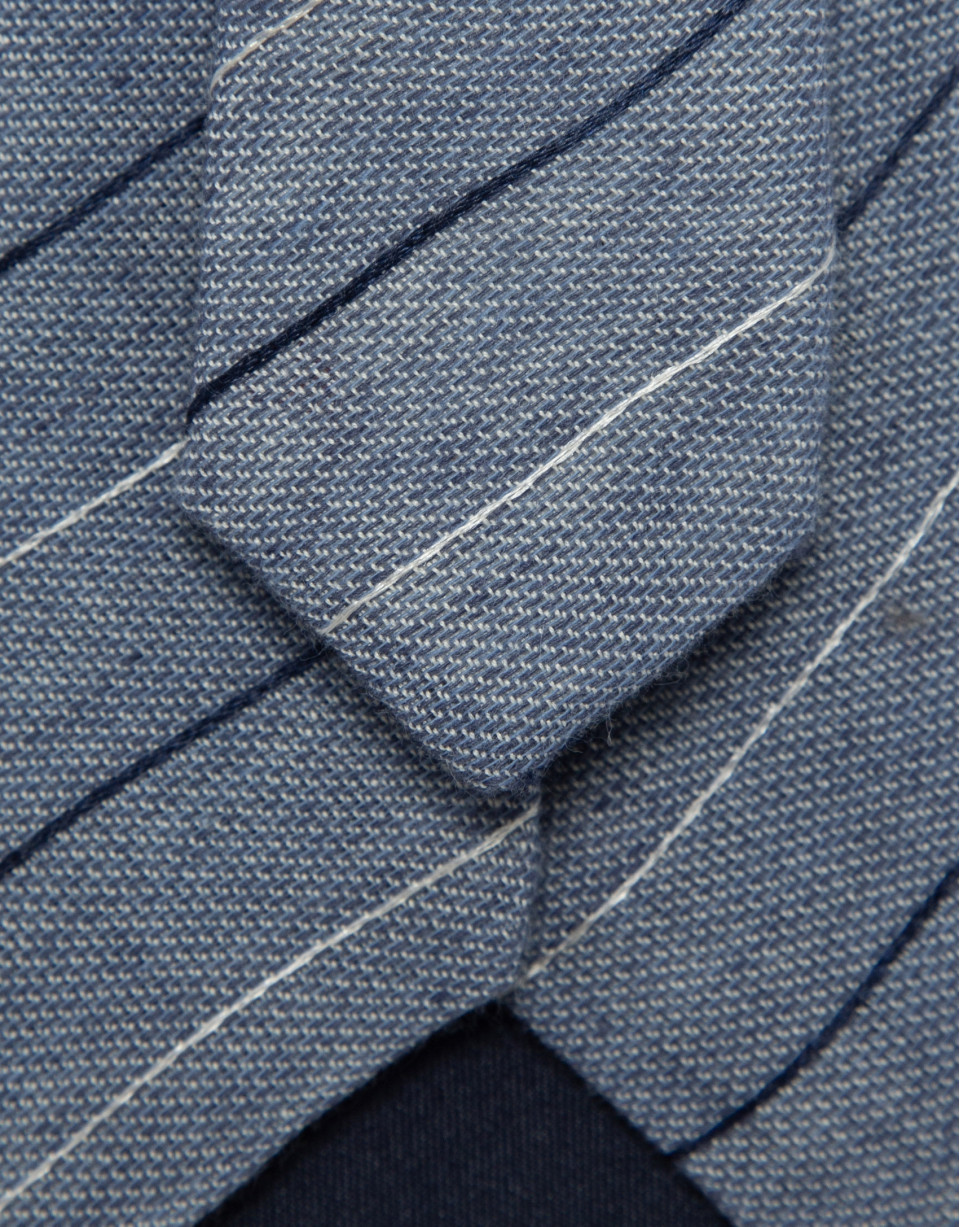 Silk/linen tie with blue stripes - Man - SS2026 | Roberto Verino
