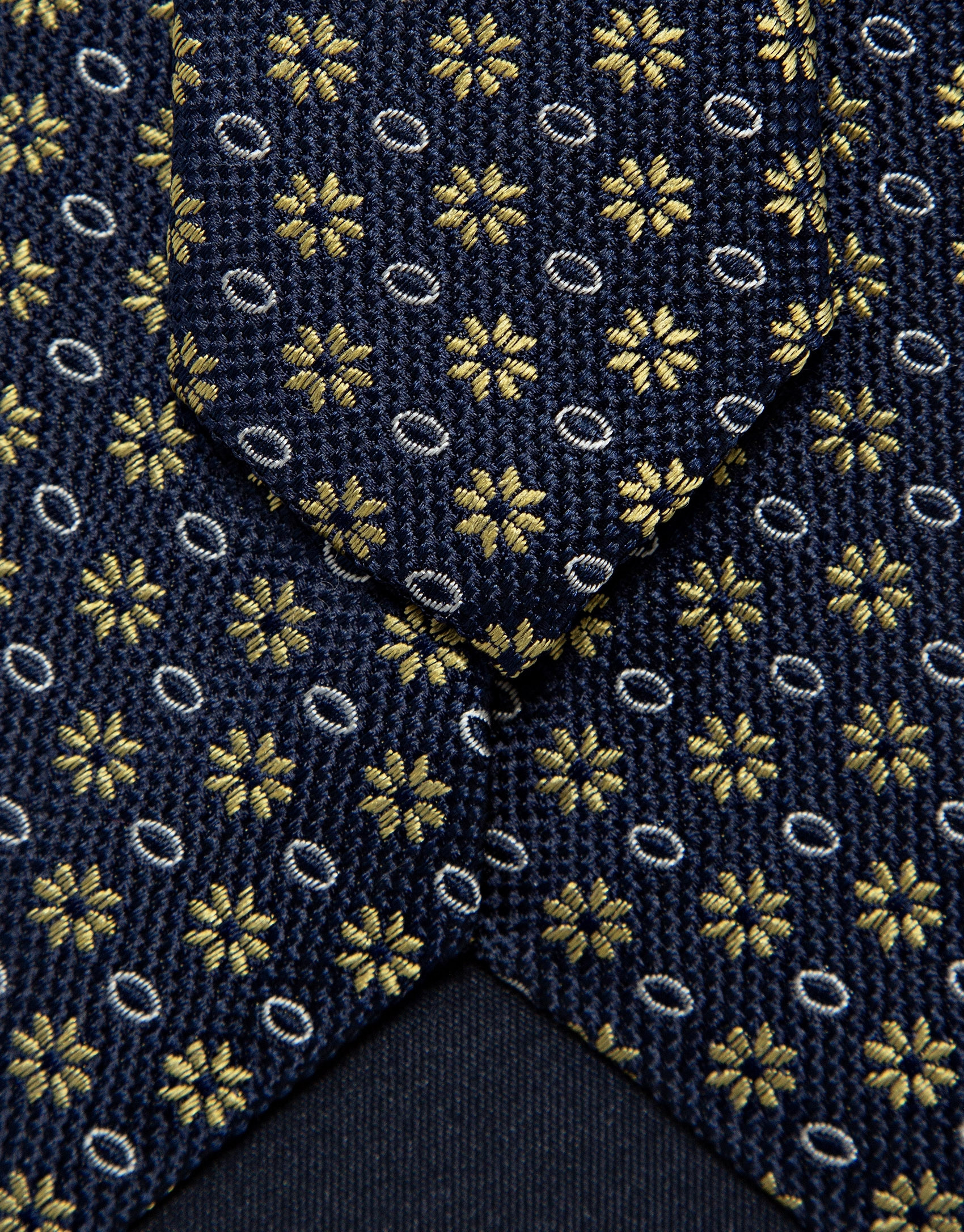 Navy silk tie with yellow floral jacquard - Man | Roberto Verino