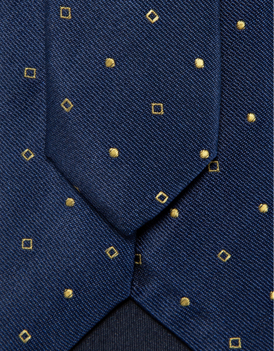Blue silk tie with yellow geometric jacquard | Roberto Verino