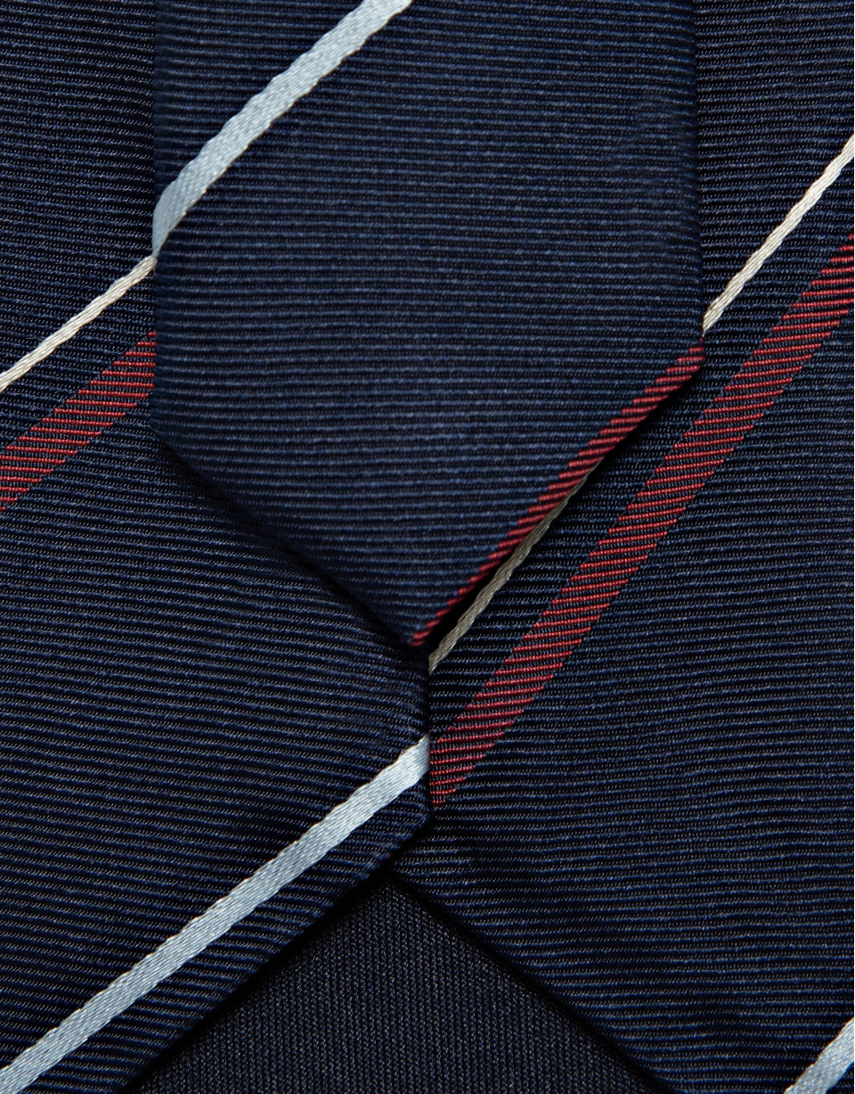 Navy silk tie with white and red stripes - Man | Roberto Verino
