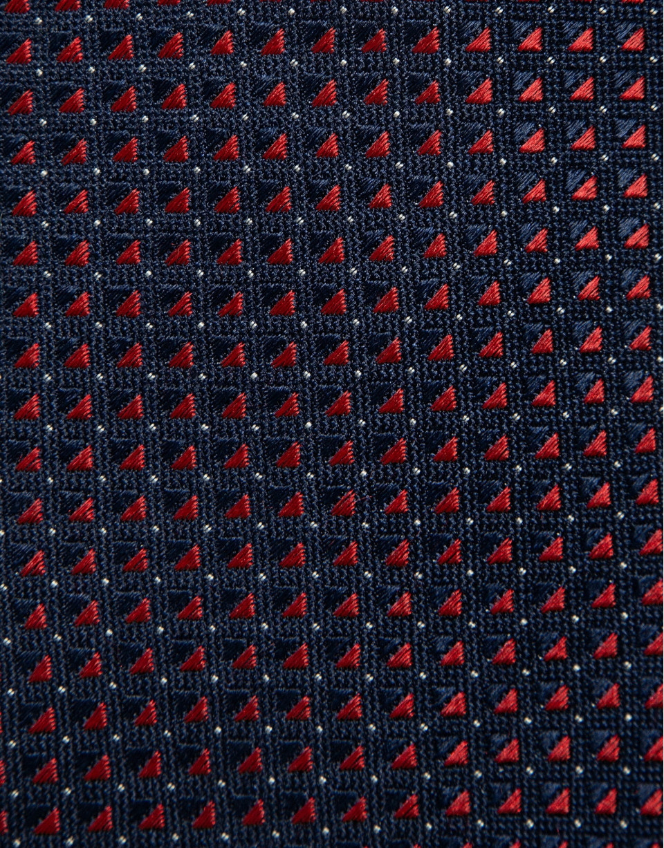 Navy silk tie with red geometric jacquard ... | Roberto Verino