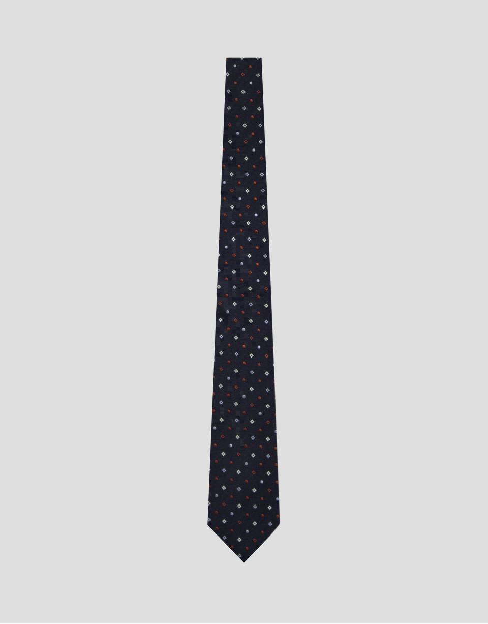 Navy silk tie with red/white geometric ... | Roberto Verino