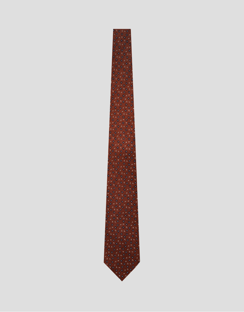Red silk tie with navy/white geometric ... | Roberto Verino