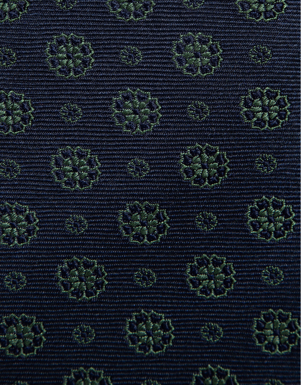 Navy silk tie with geometric jacquard green ... | Roberto Verino