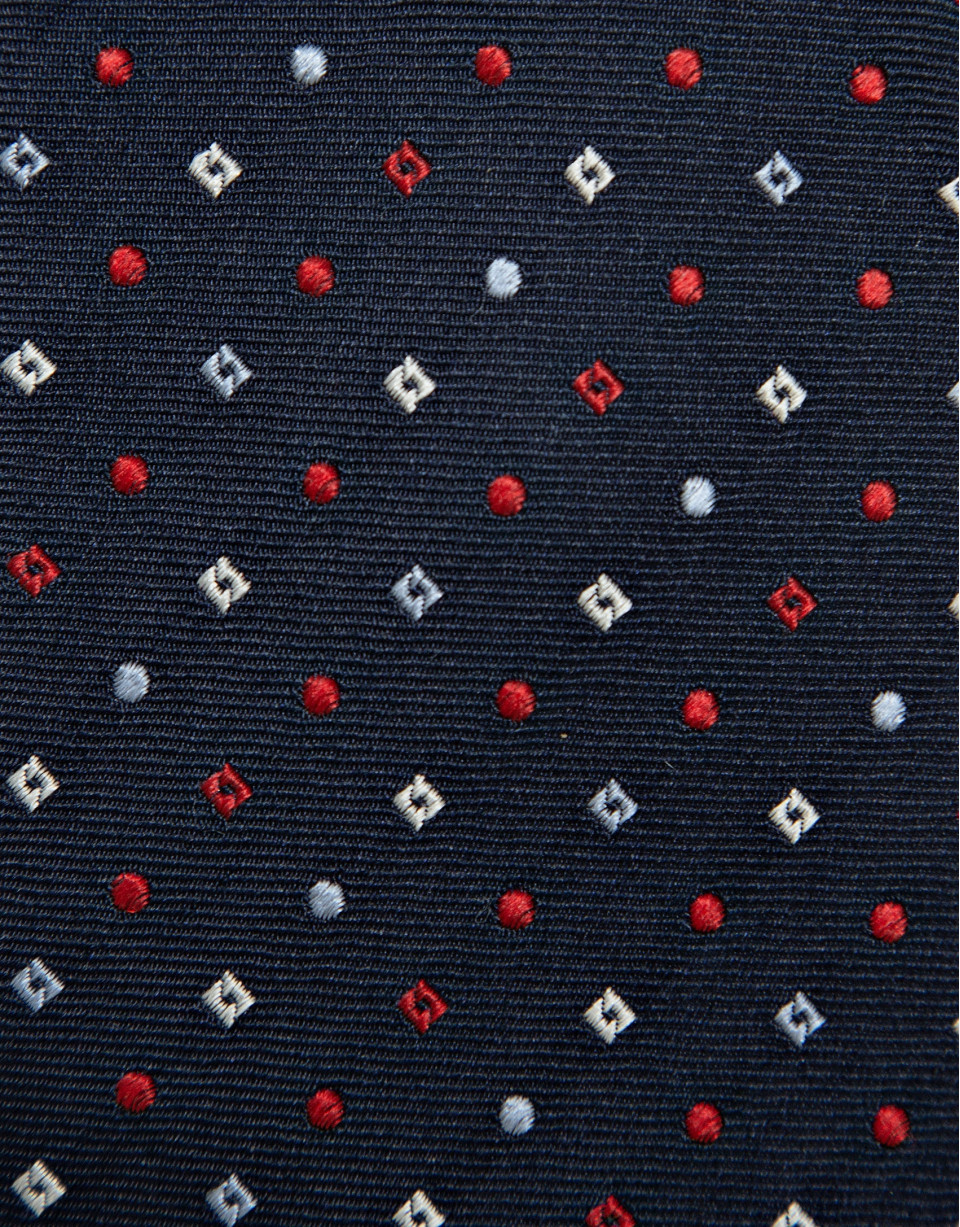 Navy silk tie with red/white geometric ... | Roberto Verino