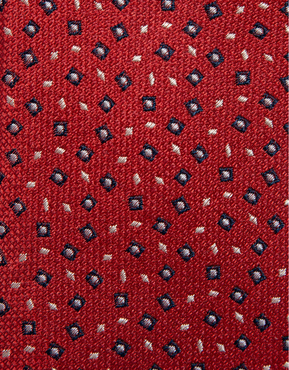 Red silk tie with navy/white geometric ... | Roberto Verino