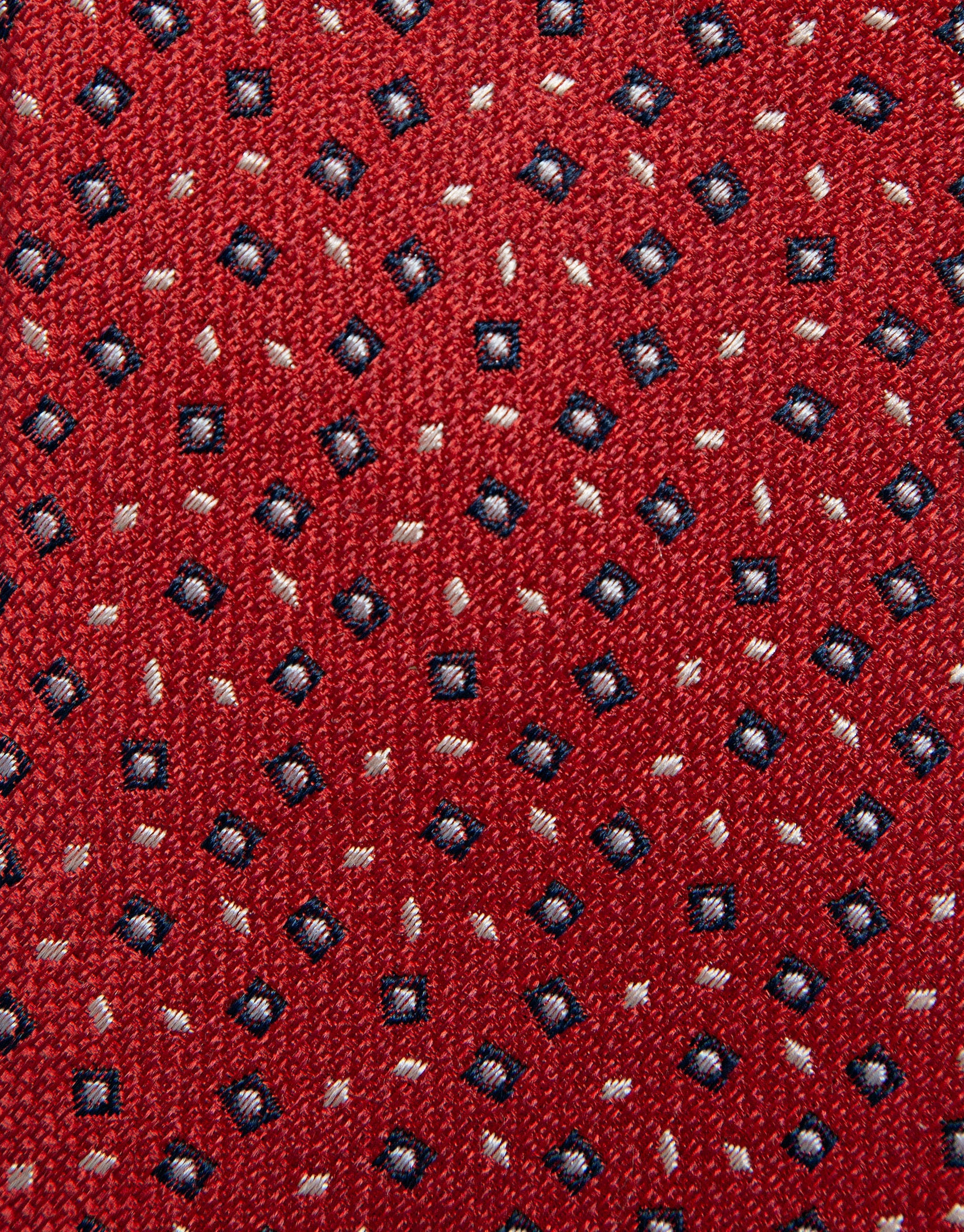 Red silk tie with navy/white geometric ... | Roberto Verino