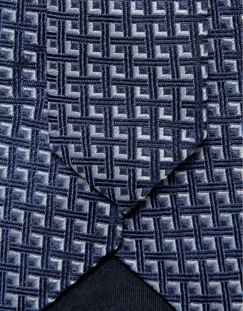 Blue geometric jacquard silk tie - Man - SS2026 | Roberto Verino