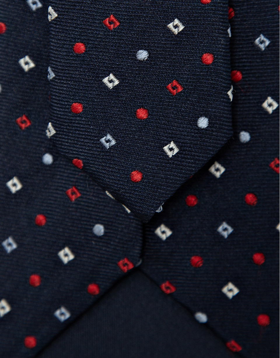 Navy silk tie with red/white geometric ... | Roberto Verino