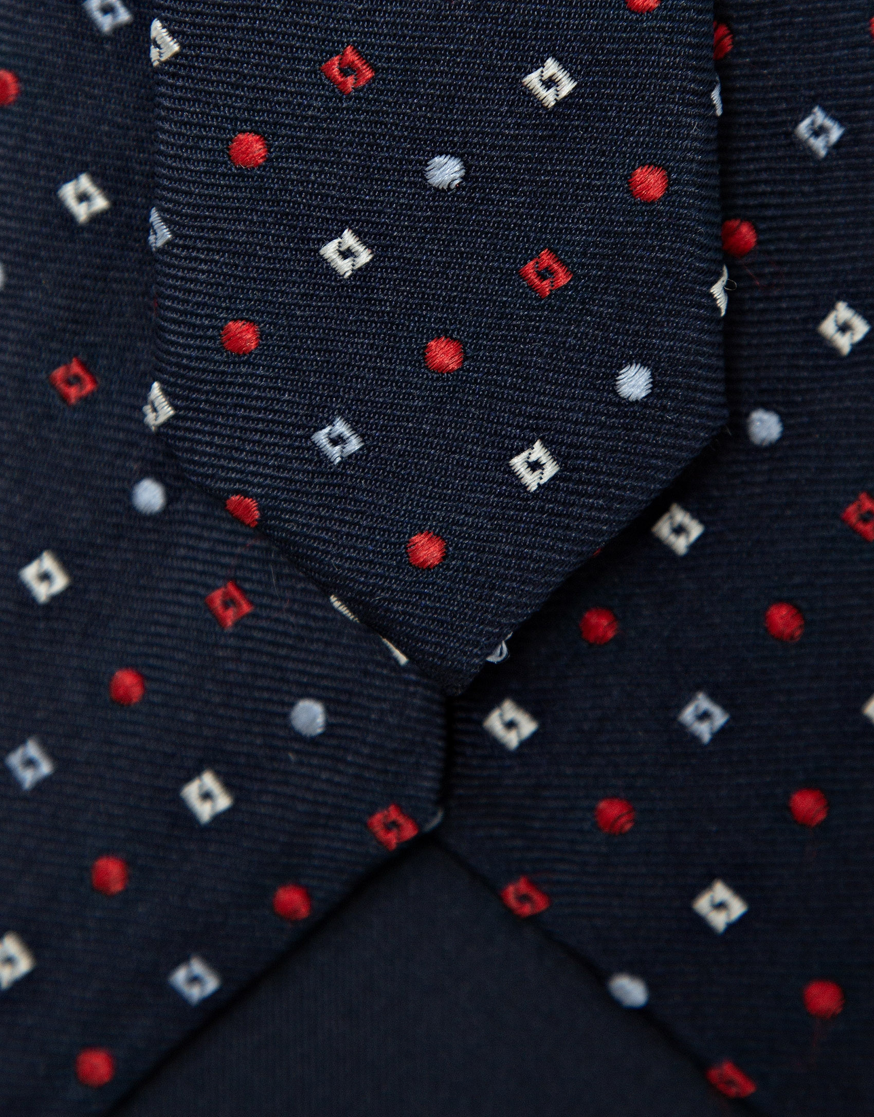 Navy silk tie with red/white geometric ... | Roberto Verino
