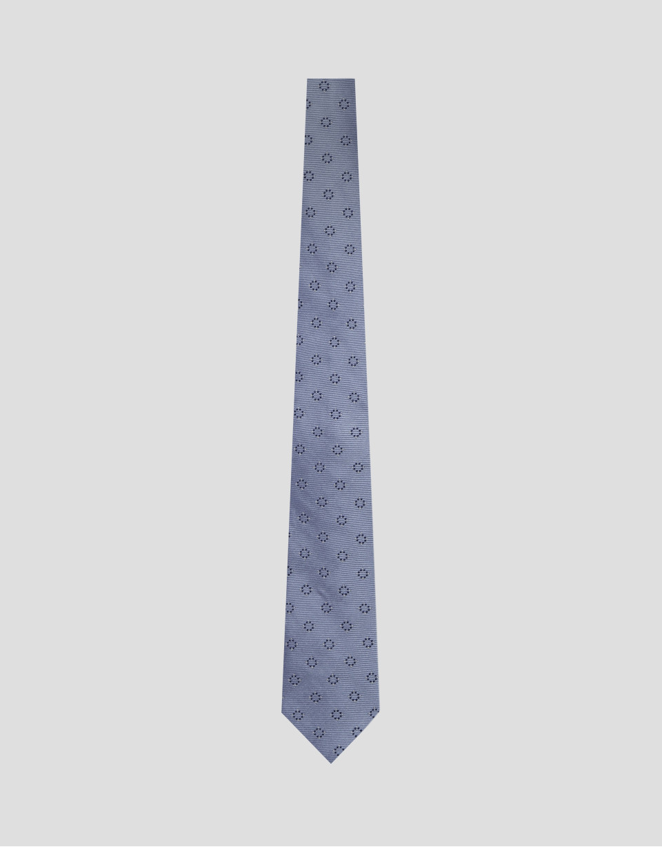 Light blue silk tie with navy geometric ... | Roberto Verino
