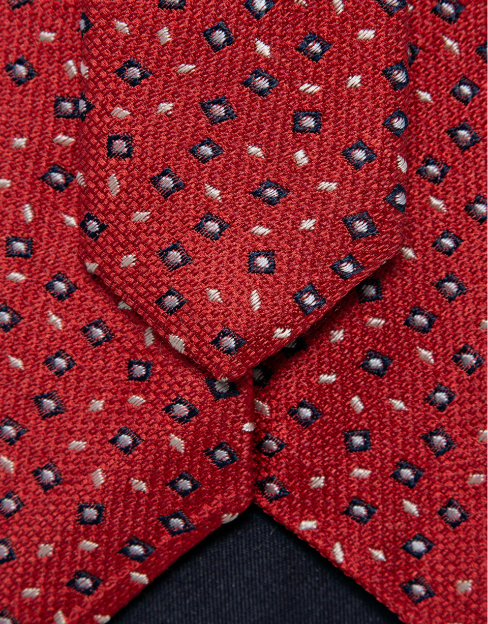 Red silk tie with navy/white geometric ... | Roberto Verino