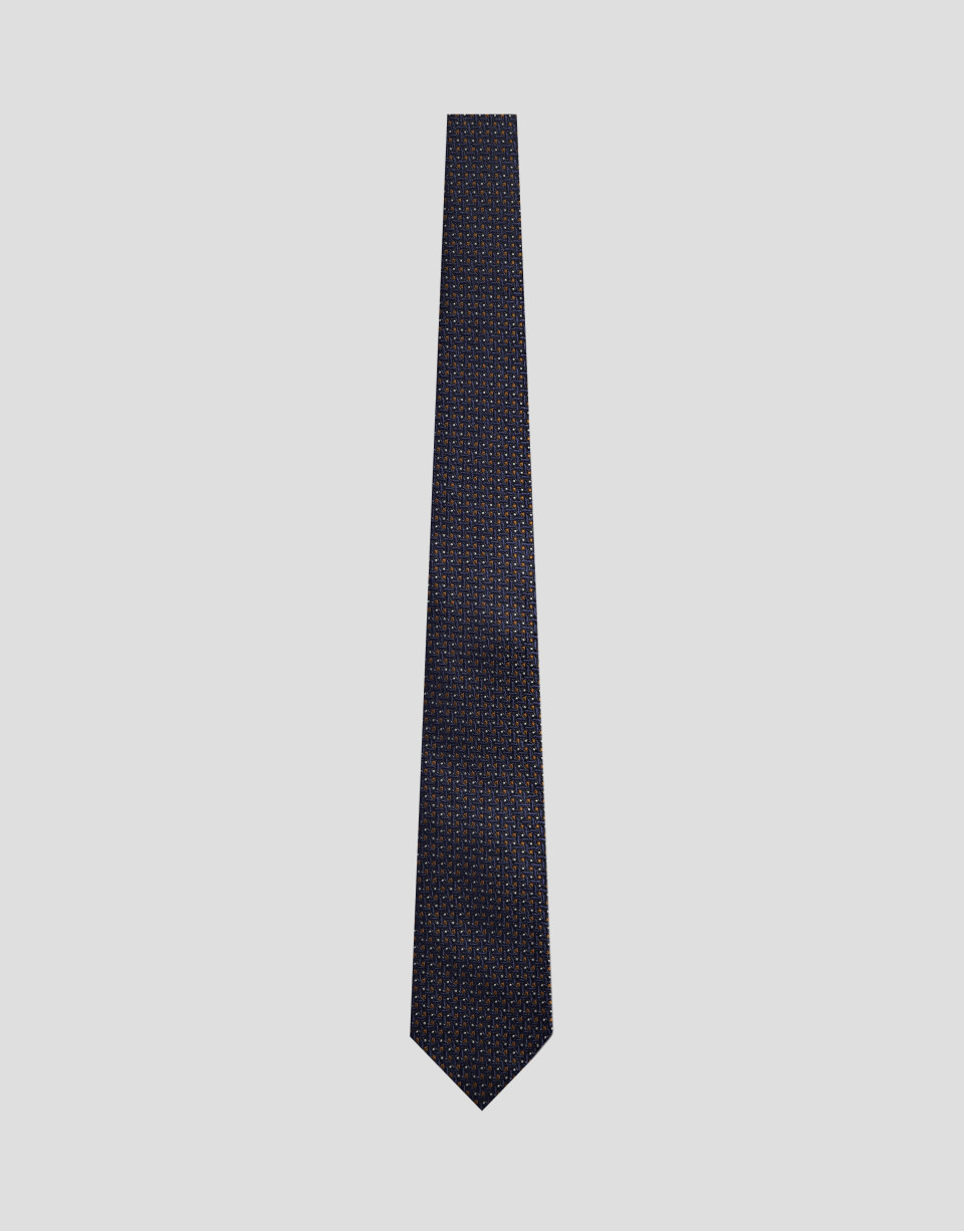 Navy blue/orange geometric jacquard silk tie | Roberto Verino