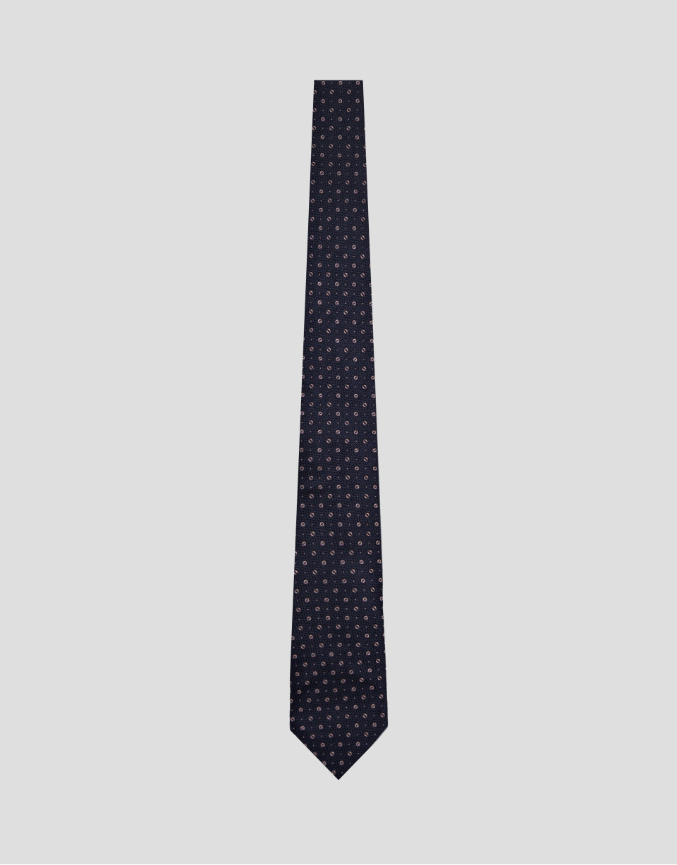 Navy silk tie with pink jacquard pattern - Man | Roberto Verino