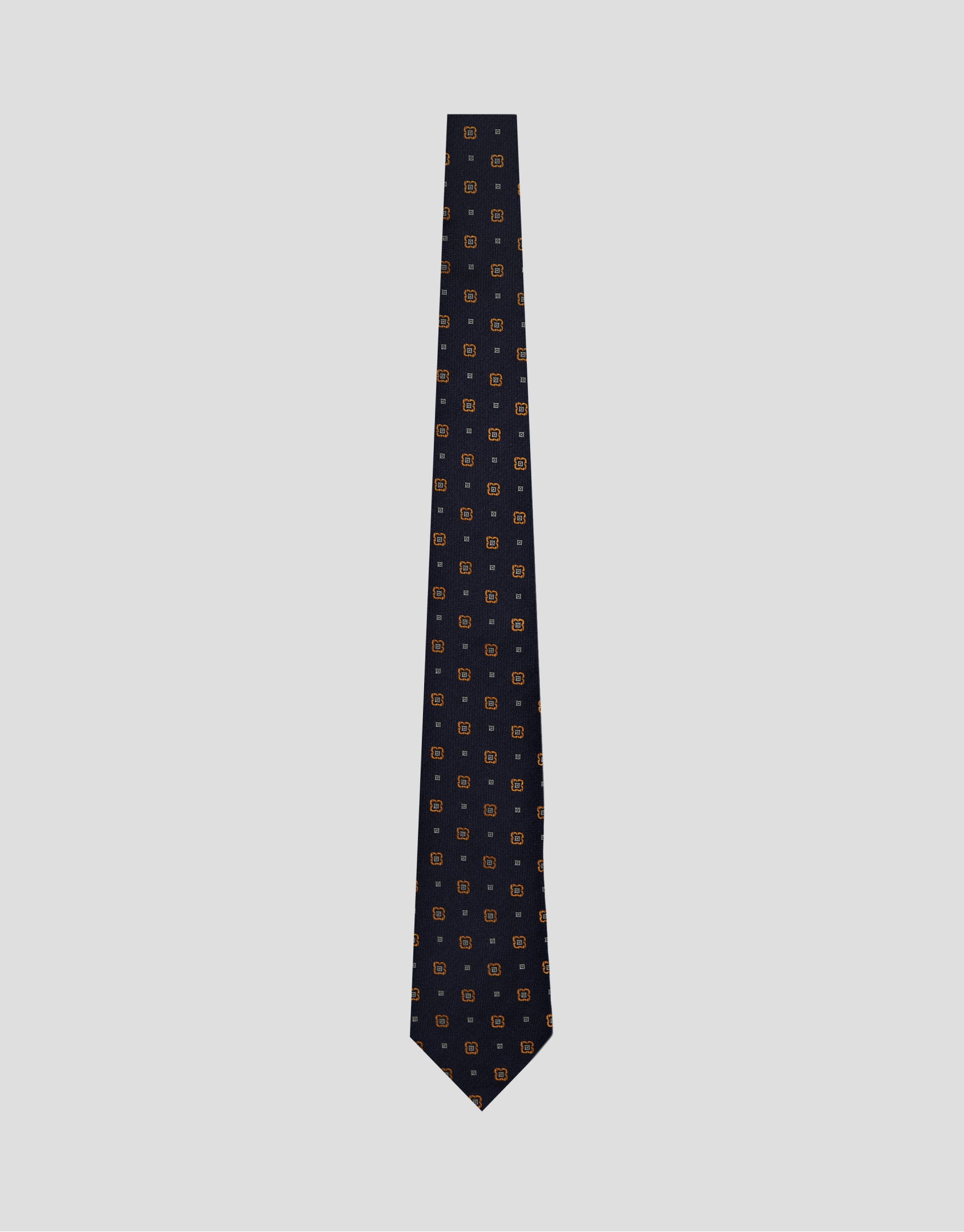 Navy silk tie with geometric orange flower ... | Roberto Verino