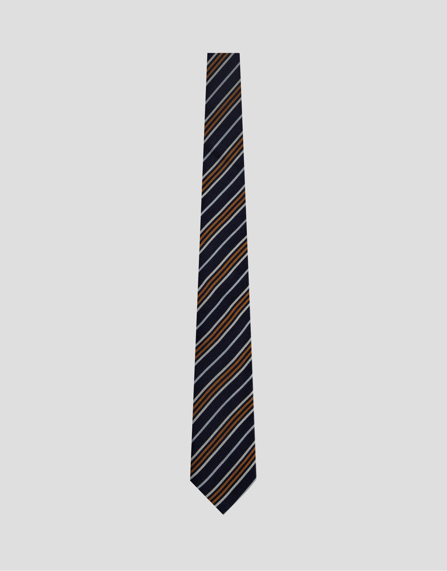 Navy silk tie with orange/white stripes - Man | Roberto Verino