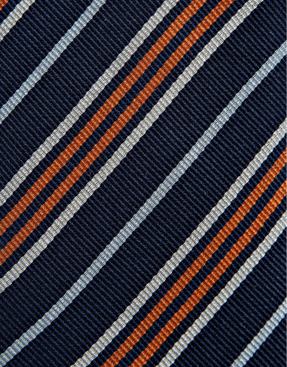 Corbata seda marino rayas naranja/blanco | Roberto Verino