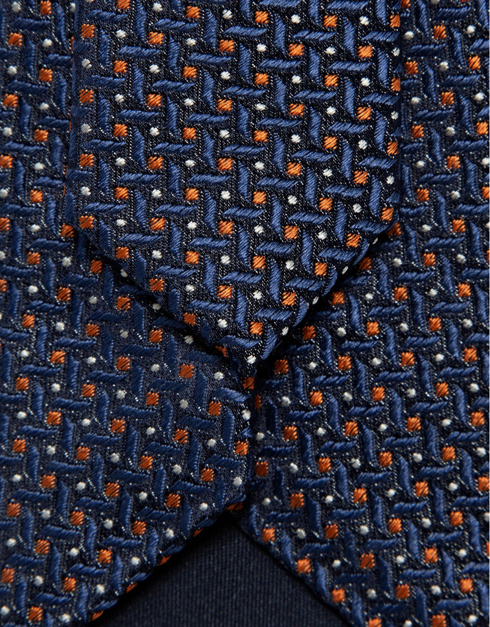 Navy blue/orange geometric jacquard silk tie | Roberto Verino